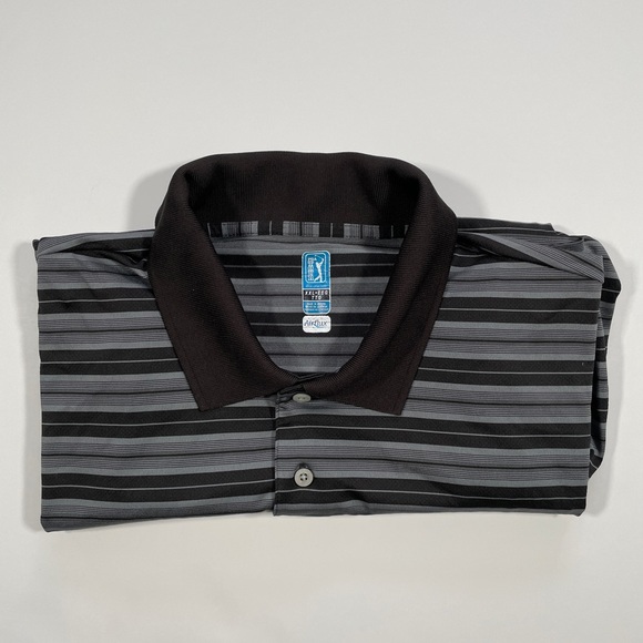 PGA Tour Golf Men’s Airflux Gray & Black Striped Polo Short Sleeve Shirt - XXL - Picture 3 of 7